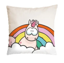 Nici 41724 Kissen Einhorn Theodor Mit Regenbogen Baumwolle 37x37cm
