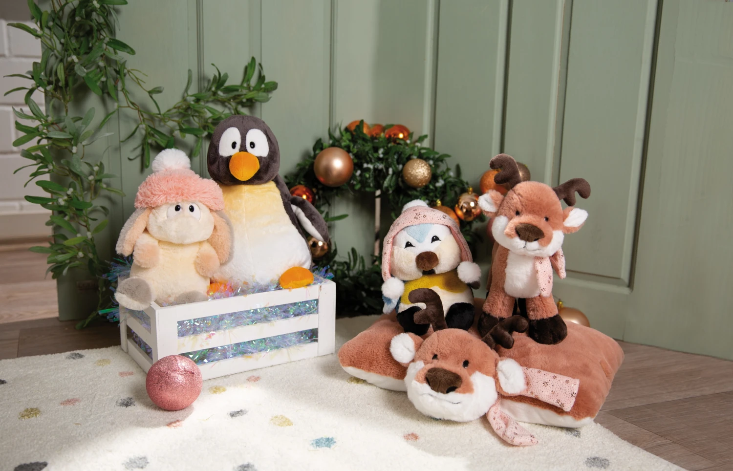 Nici 48333 Kissen Rentier Hase Meise Pingu 43x25cm Plüsch Winter Friends GREEN – Bild 3