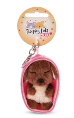 Nici 48832 Schlüsselanhänger Sleeping Pets 10cm Plüsch - Hund Braun Dunkelbraun
